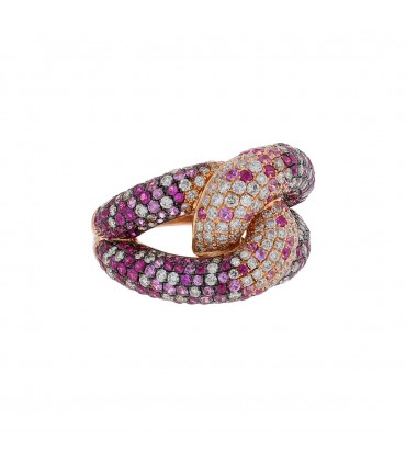 Diamonds, pink sapphires and gold ring