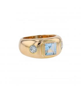 Diamonds, blue topaz and gold ring