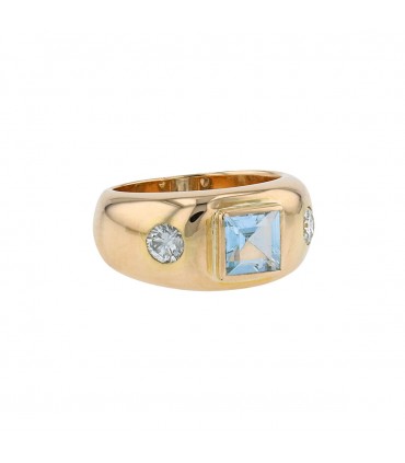 Diamonds, blue topaz and gold ring