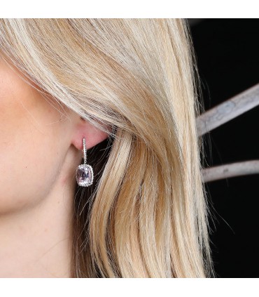 Boucles d’oreilles or, kunzite et diamants