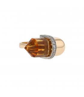 Citrine, diamonds and gold ring