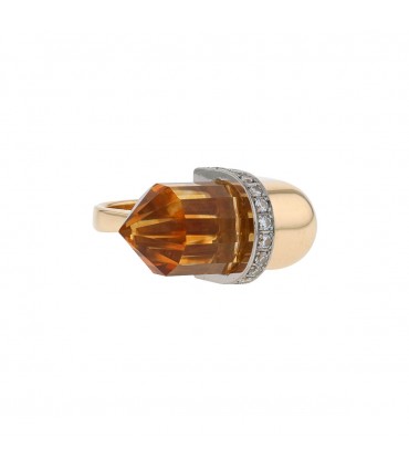 Citrine, diamonds and gold ring