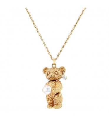 Mikimoto Teddy Bear diamond, cultured pearl and gold necklace