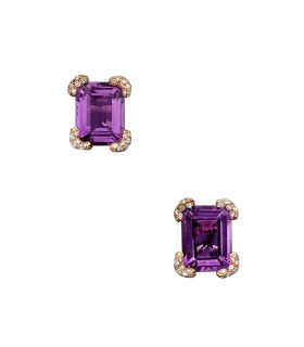 Amethyst, diamonds and gold earrings