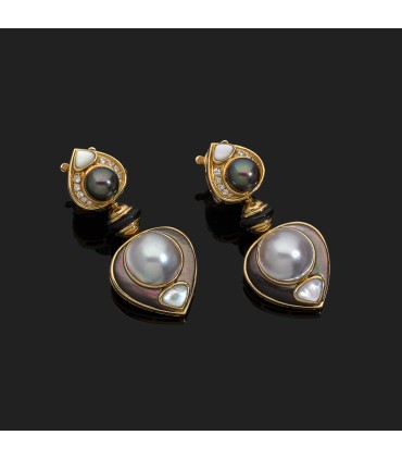 Marina B cultured pearls, diamonds and gold earrings