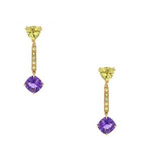 Amethysts, quartz and gold earrings