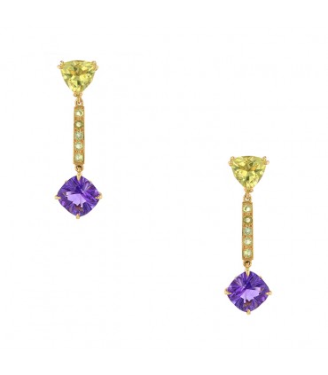 Boucles d’oreilles or, améthystes et quartz jaunes