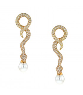 Diamonds, cultured pearls and gold earrings