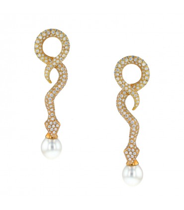 Boucles d’oreilles or, diamants et perles