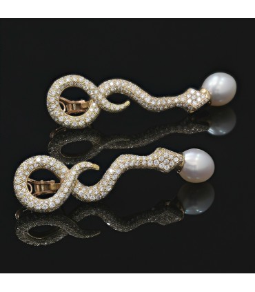 Boucles d’oreilles or, diamants et perles