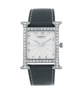 Hermès Heure H diamonds and stainless steel watch