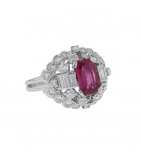 Bague platine, diamants et rubellite