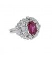 Diamonds, rubellite and platinum ring