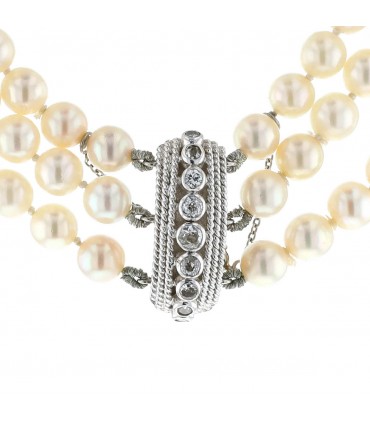Diamonds, cultured pearls and gold necklace