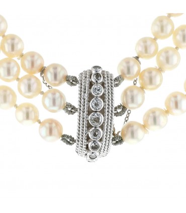 Diamonds, cultured pearls and gold necklace