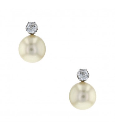 Diamonds, cultured pearl and gold earrings