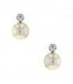 Diamonds, cultured pearl and gold earrings