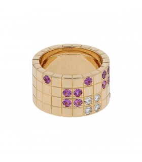 Cartier Lanière diamonds, pink sapphires and gold ring