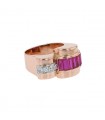 Bague tank or, diamants et pierres rouges