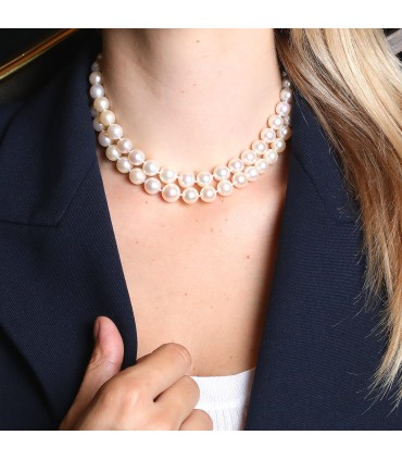 Cartier Mounting Cultured pearl, diamonds and gold necklace