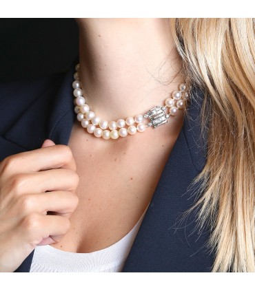 Cartier Mounting Cultured pearl, diamonds and 18k gold necklace