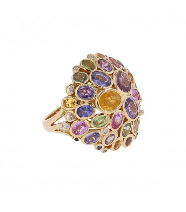 Diamonds, color sapphires and gold ring