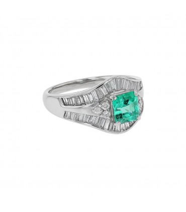 Diamonds, emerald and platinum ring