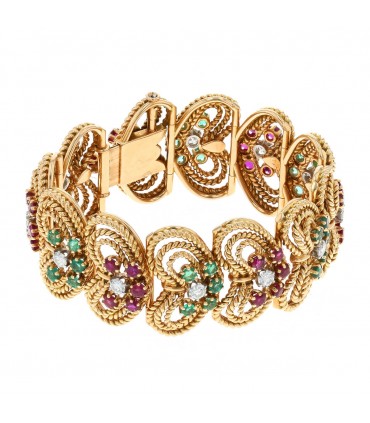 Rubies, emeralds, diamonds and gold bracelet