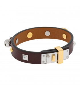 Hermès Mini Dog Mix stainless steel and leather bracelet