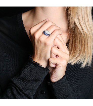 Mikimoto diamonds, sapphires and platinum ring