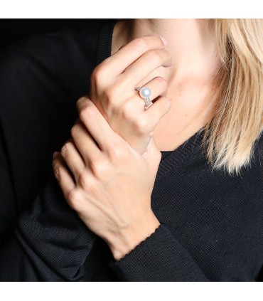 Diamonds, cultured pearl and gold ring