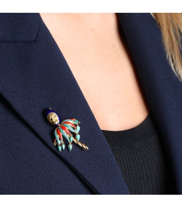 Cartier Fou du Roi enamel, turquoise and gold brooch