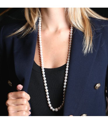 Diamonds, cultured pearls and gold necklace