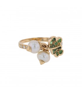 Dior Navet diamonds, emeralds, cultured pearl and gold ring