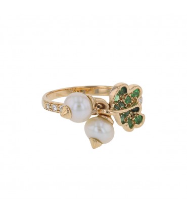 Dior Navet diamonds, emeralds, cultured pearl and gold ring