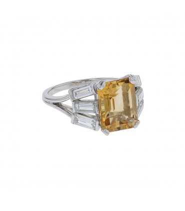 Bague or, platine, citrine et diamants