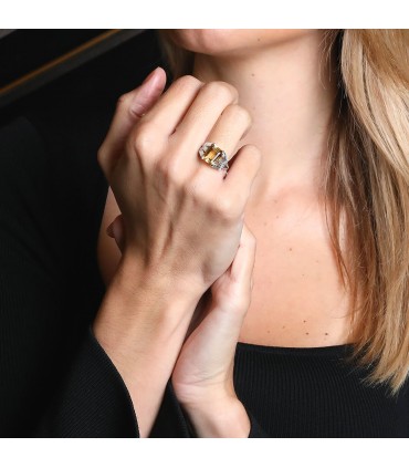 Bague or, platine, citrine et diamants