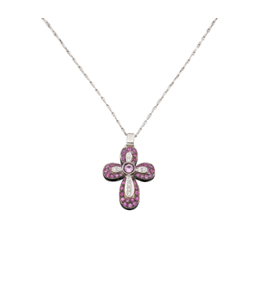 Pink sapphires, diamonds and gold necklace