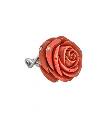 Garnazelle Rose coral, diamonds and 18k gold ring