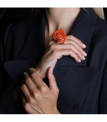 Garnazelle Rose coral, diamonds and gold ring