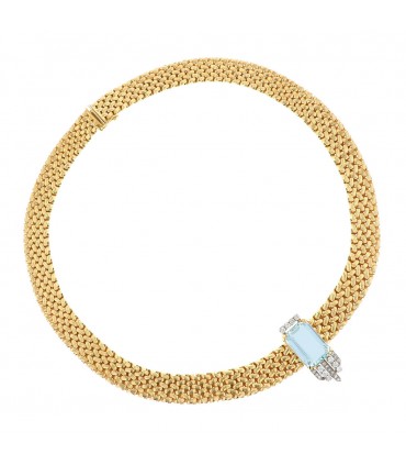 Collier or, diamants et aigue-marine