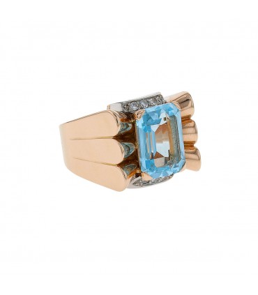 Bague or, diamants et aigue-marine