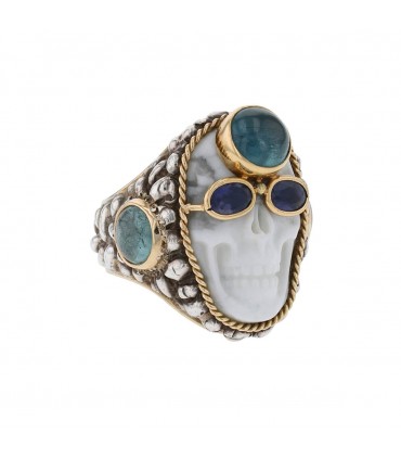 Carole Midy pour Pietra Dura Crazy Head silver and gold ring