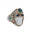 Carole Midy pour Pietra Dura Crazy Head silver and 18k gold ring