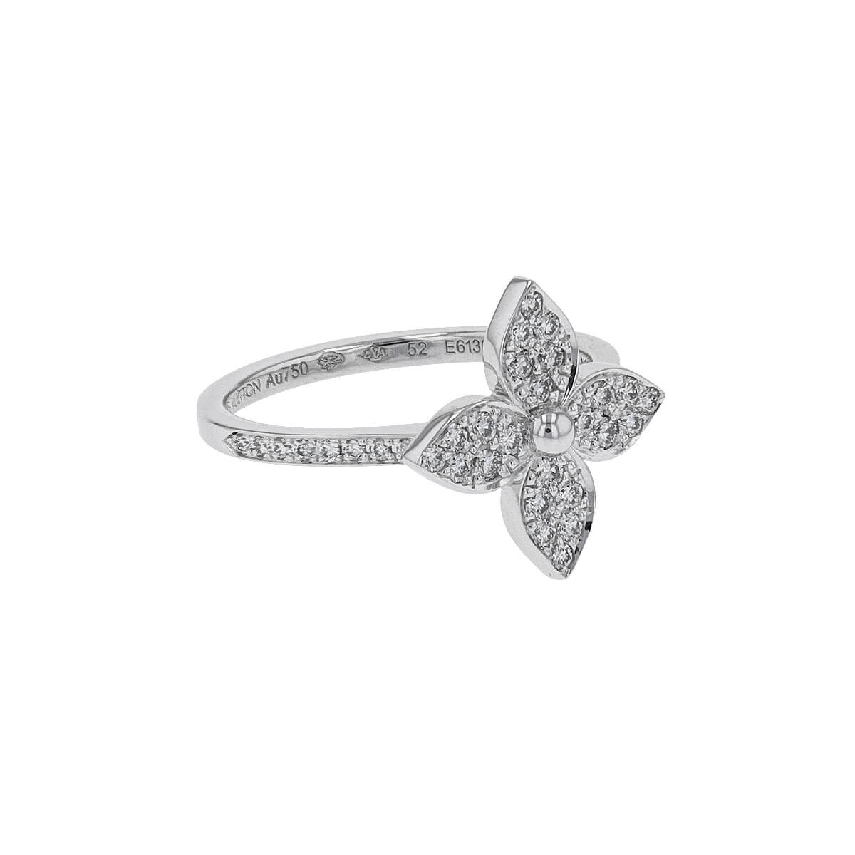 Louis Vuitton Star Blossom Ring, White Gold and Diamonds Grey. Size 49