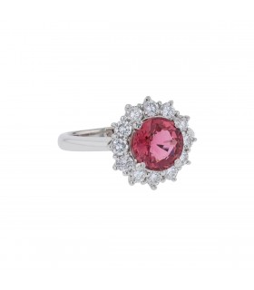 Bague platine, diamants et rubelite