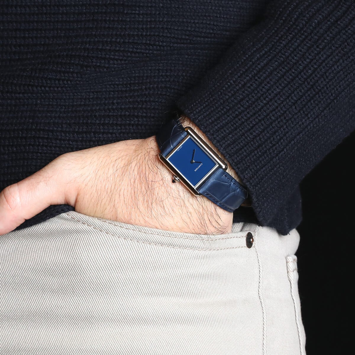 Cartier Tank Must De Blue stainless steel watch