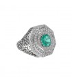 Diamonds, emerald and platinum ring