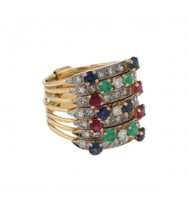 Diamonds, rubies, sapphires, emeralds and gold ring
