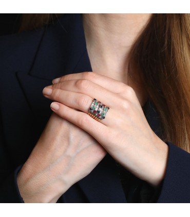 Diamonds, rubies, sapphires, emeralds and gold ring